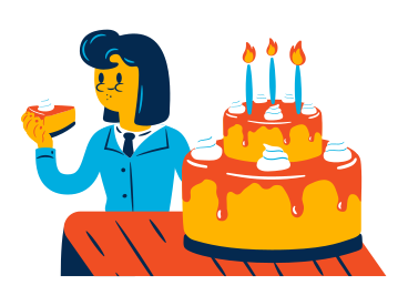 Woman eats a birthday cake PNG, SVG