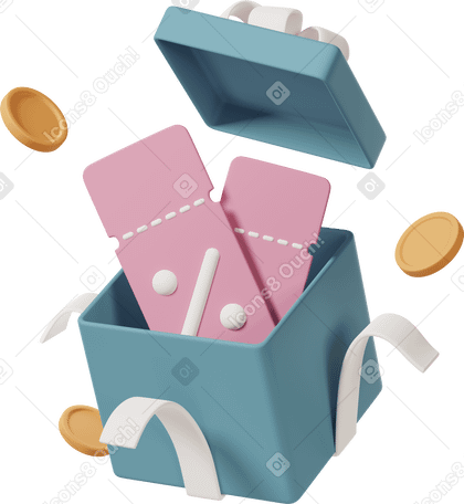 3D open box with coupons Illustration in PNG, SVG