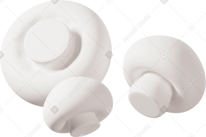 3D White champignons Illustration in PNG, SVG