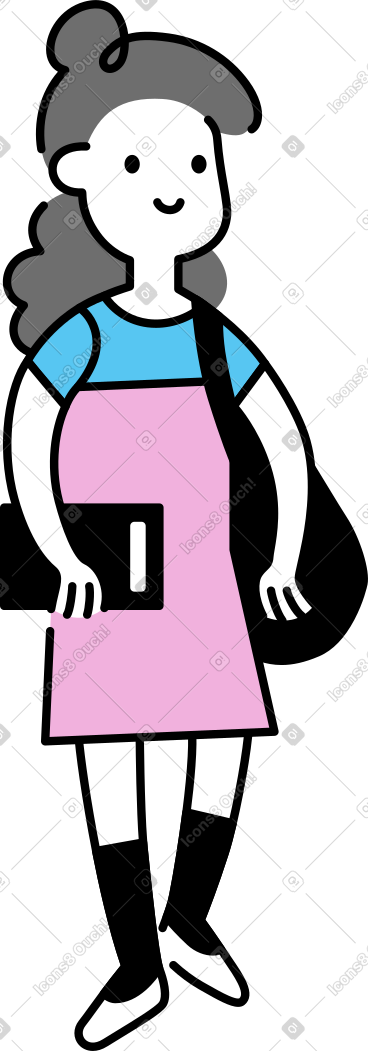 有笔记本和袋子的年轻女子 PNG, SVG