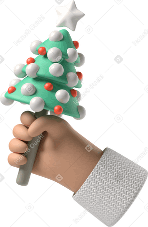 3D Tanned skin hand holding a little Christmas tree PNG, SVG