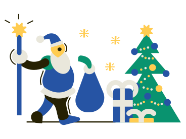 Дед мороз приносит подарки под елку в PNG, SVG