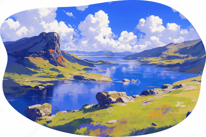 highland and river landscape background PNG, SVG