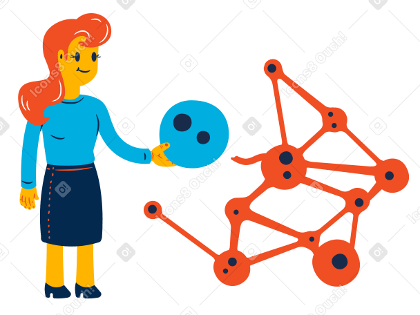 Mujer añadiendo una neurona a la red neuronal PNG, SVG