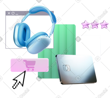 E-commerce and online shopping with headphones and credit card PNG, SVG