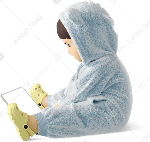 3D small child with laptop в PNG, SVG