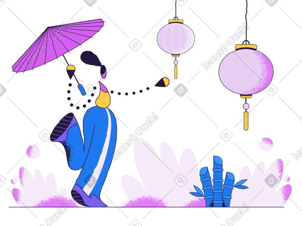 带伞的女人、中国灯笼、竹子 PNG, SVG