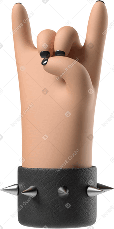 3D Rocker's tanned skin hand with painted nails showing rock sign Illustration in PNG, SVG