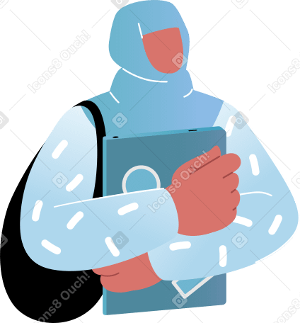 female student in a hijab with a bag and a folder in her hands PNG, SVG