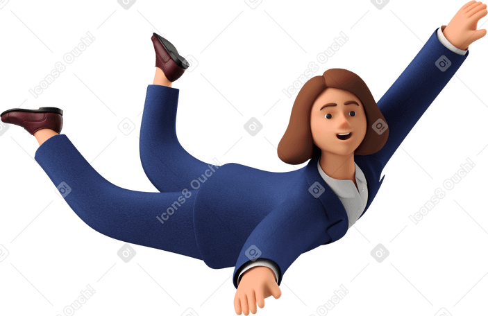 3D flying businesswoman in blue suit PNG, SVG