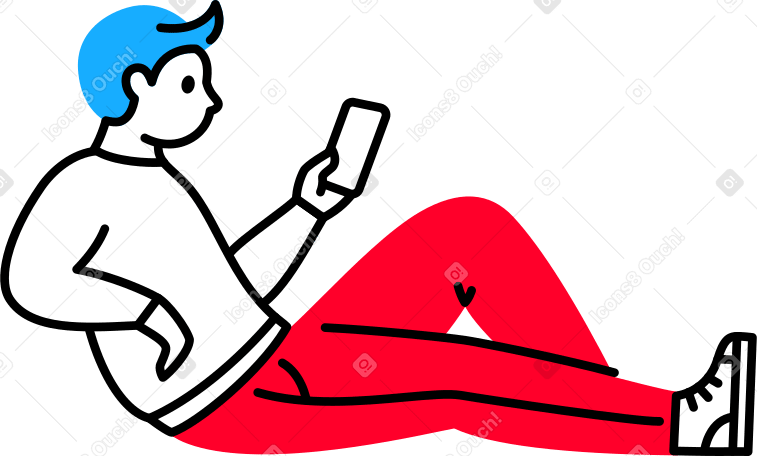 man lying down and holding a phone Illustration in PNG, SVG