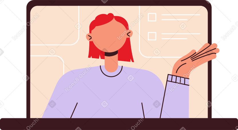 年轻女子从笔记本电脑挥手 PNG, SVG
