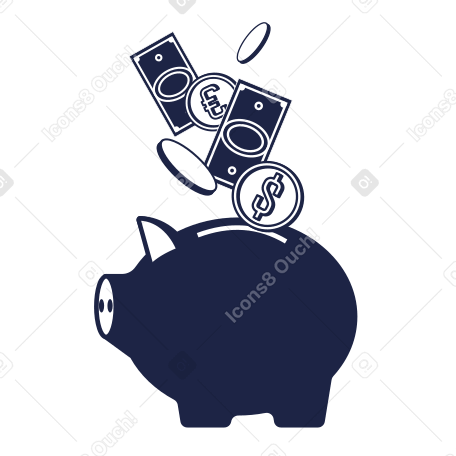 Копилка с деньгами и монетами в PNG, SVG