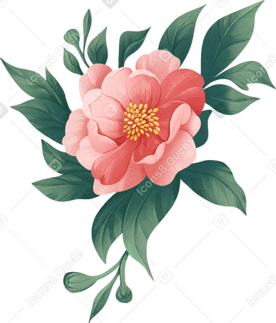 large opened flower of a dark pink wild rose among green leaves PNG, SVG