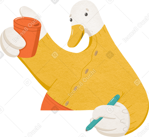 goose with pen and thermo cup Illustration in PNG, SVG