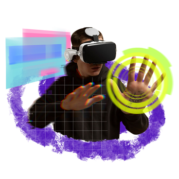 Интерактивные технологии, человек, изучающий виртуальную реальность  в PNG, SVG