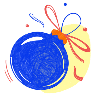 Blue Christmas ball and confetti PNG, SVG