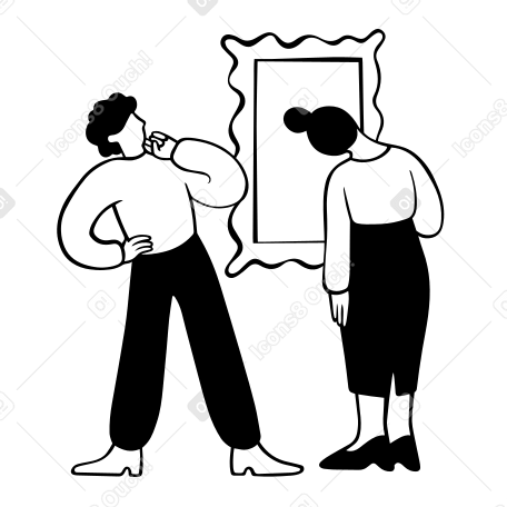 미술관에서 그림을 보고 있는 남자와 여자 PNG, SVG