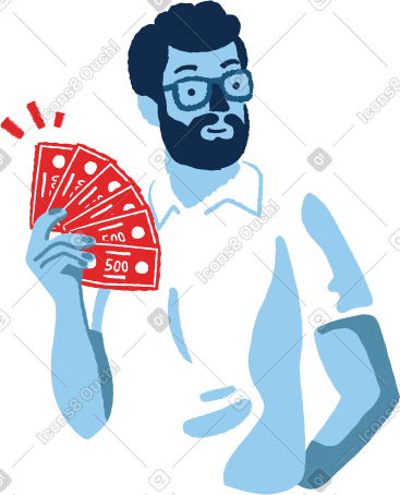 戴眼镜的男人拿着钞票 PNG, SVG