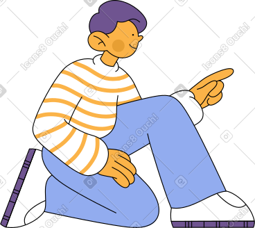 Man in striped sweatshirt sitting and pointing with his finger动态插图，格式有GIF、Lottie (JSON)、AE