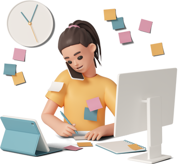 Overworked woman talking on phone PNG, SVG