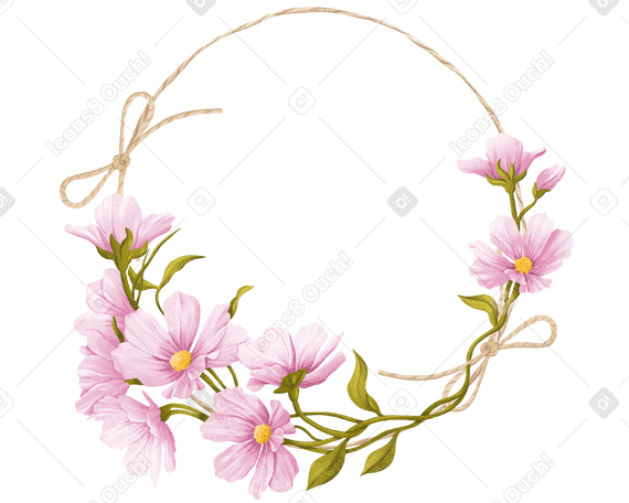 Composición redonda con delicadas flores rosas y lazos. PNG, SVG