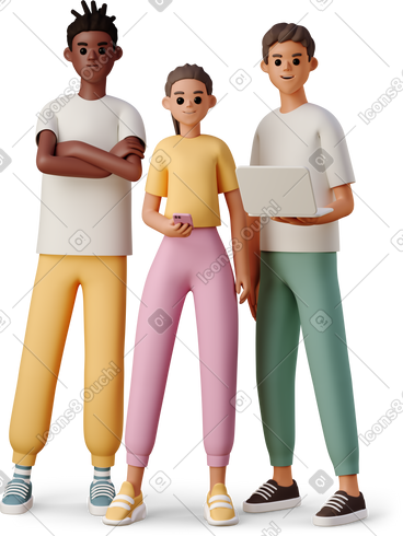 Three young people with gadgets PNG, SVG