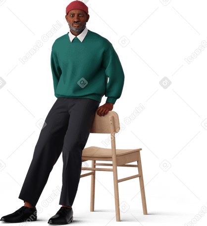 3D man leaning on chair PNG, SVG
