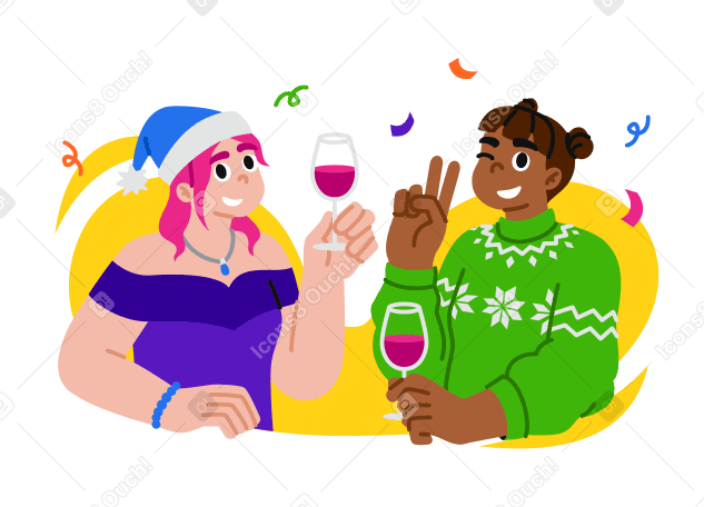 年轻女性用酒庆祝圣诞节 PNG, SVG