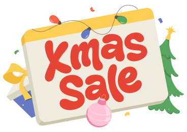 Schriftzug „xmas sale“ mit geschenkbox und weihnachtsbaumtext PNG, SVG