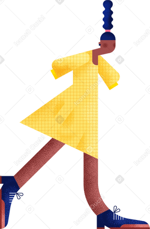 walking girl in a yellow dress Illustration in PNG, SVG