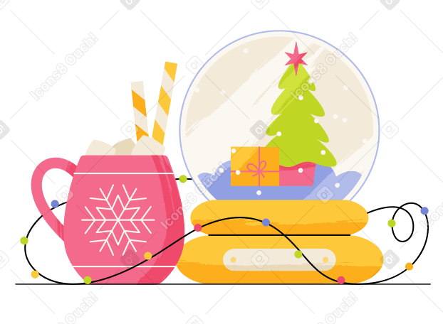 Snow globe with hot drink Illustration in PNG, SVG