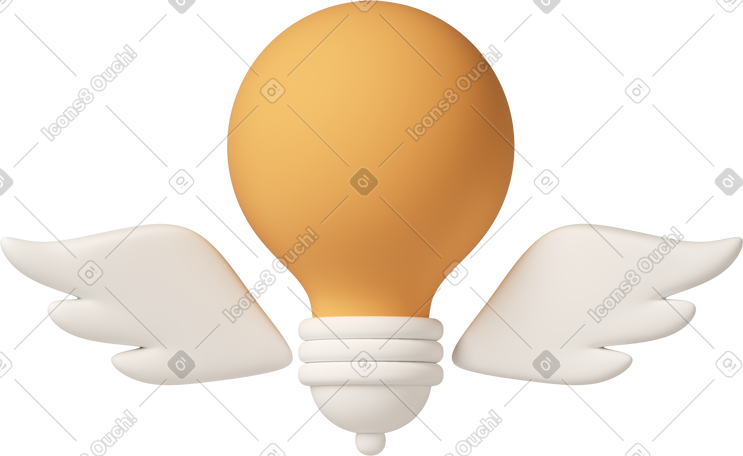 3D idea light bulb with wings PNG, SVG