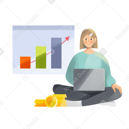 Young woman investing money online PNG, SVG