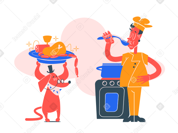 Amazing cook and delicious dinner Illustration in PNG, SVG