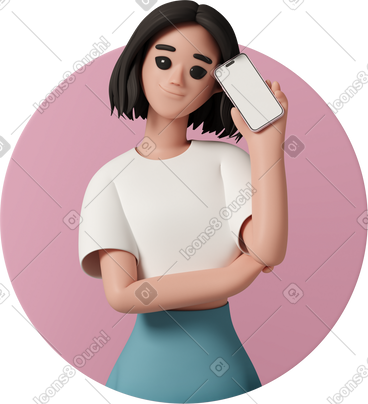 Woman holding phone with white screen PNG, SVG