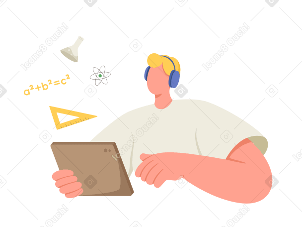 Student with tablet learning online PNG, SVG