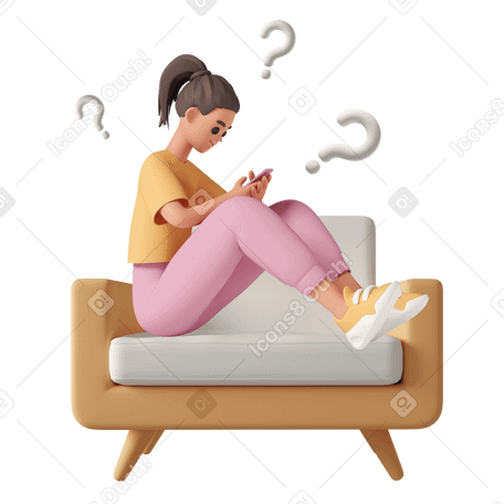 3D Girl solving problem with phone Illustration in PNG, SVG