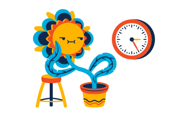Potted plant looking at clock and waiting PNG, SVG