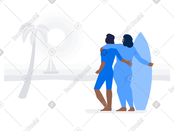 两名女冲浪者在海边拥抱的背影 PNG, SVG