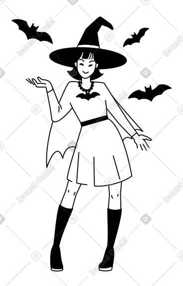 戴着女巫帽和飞蝙蝠的年轻女子 PNG, SVG