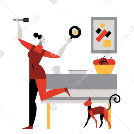 Woman making breakfast in kitchen PNG, SVG