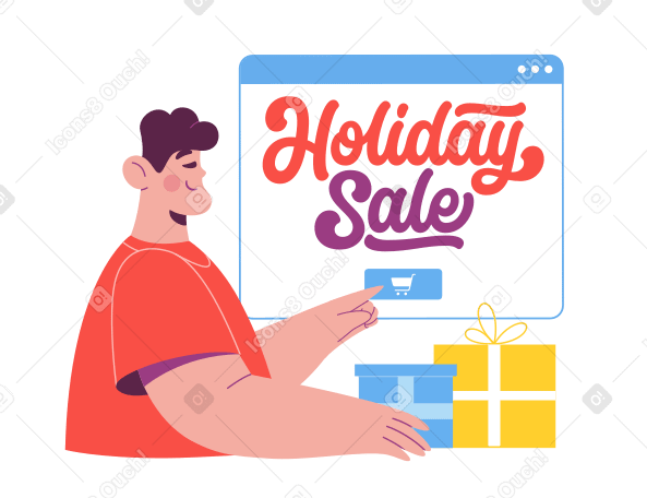 Lettering Holiday Sale with browser and gift boxes Illustration in PNG, SVG