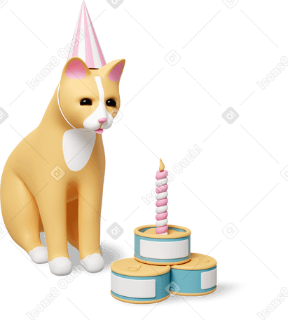 3D cat birthday PNG, SVG