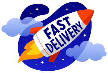 Schriftzug „schnelle lieferung“ in der rakete mit wolken- und sternentext PNG, SVG