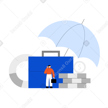 Briefcase, parasol and money signifying business insurance PNG, SVG