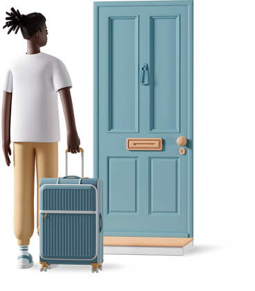 boy with suitcase and door travel PNG, SVG