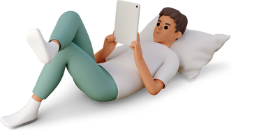 young man relaxing on pillow with tablet PNG, SVG