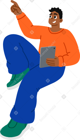 man sitting with a tablet PNG, SVG