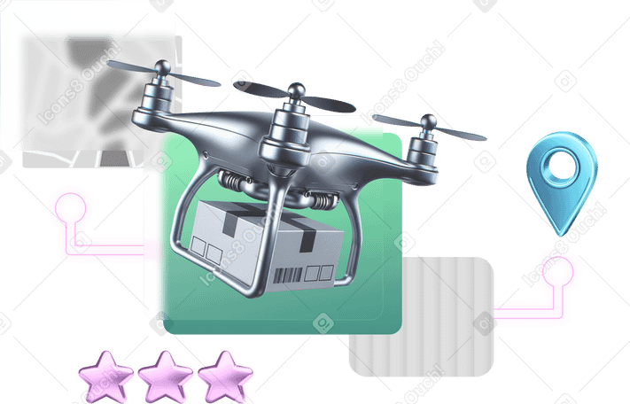 Drone delivering a package to the address PNG, SVG